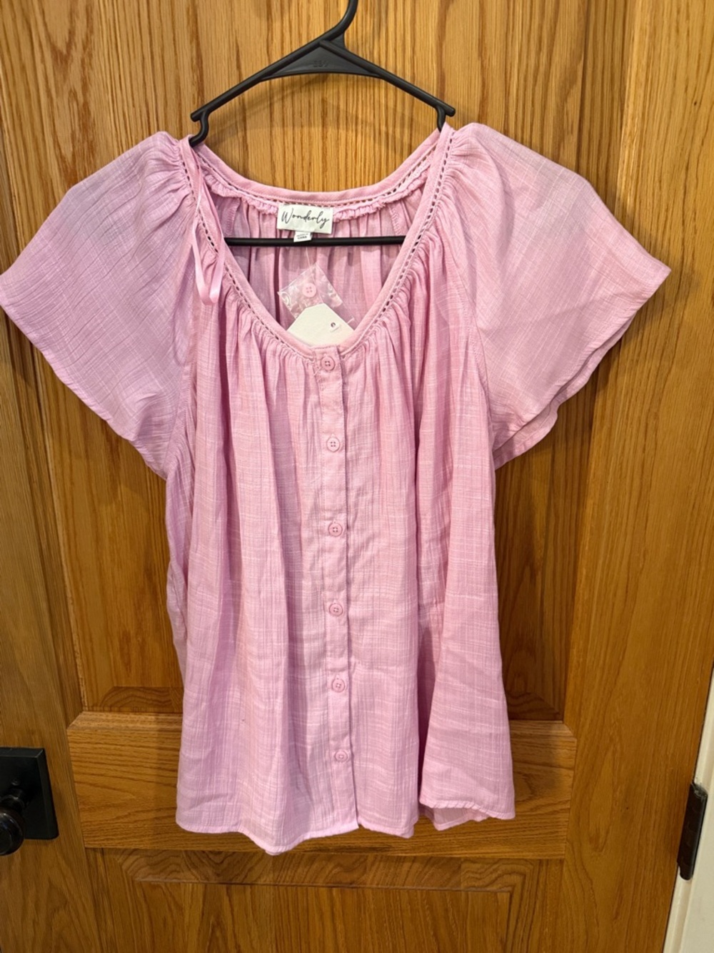 Wonderly Light Pink Button-Front Peasant Top